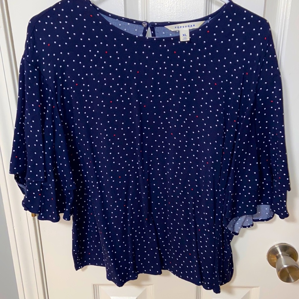 Navy blouse with white and red dots (XL)